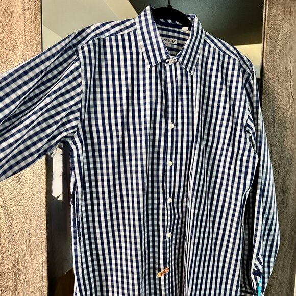 Jeremy Argyle NYC Mens XL Dress Shirt 100% Cotton Blue Checkered Casual - Picture 2 of 7